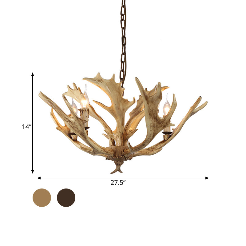 Caffè/avorio a 5 luci illuminazione lampadario in resina rustica candelabra lampada a ciondolo con corna di cervo