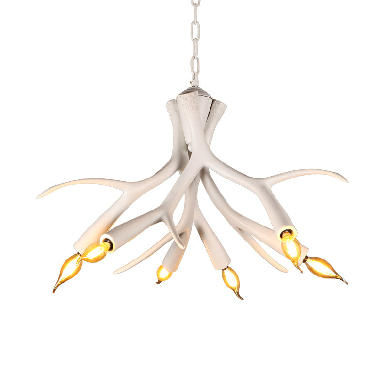 White 6 Lights Chandelier Lighting Modern Resin Faux Antler Pendant Lamp with Adjustable Chain