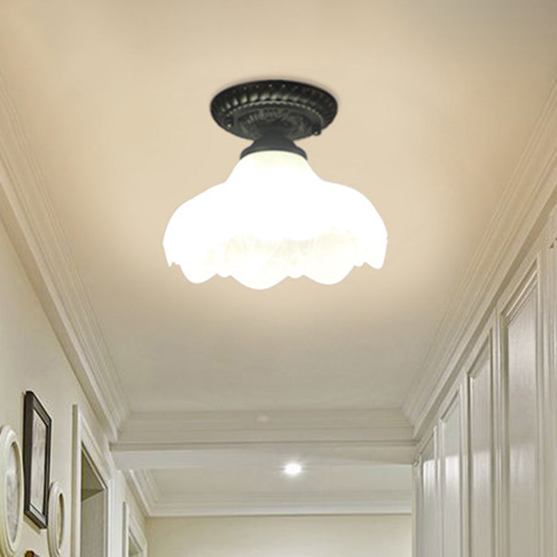 1 Light Scalloped Flush Mount Lamp Traditional White Glass Ceiling Mounted Fixture for Corridor