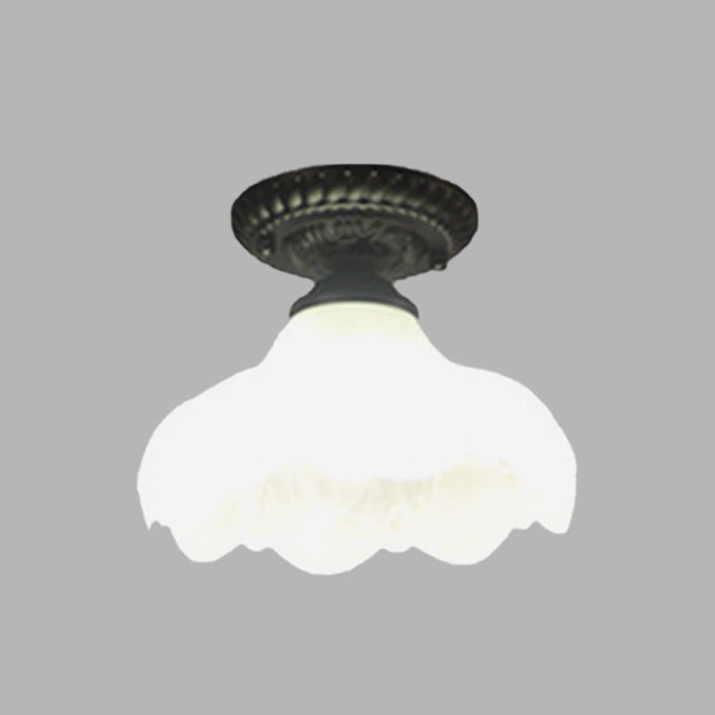 1 Light Scalloped Flush Mount Lamp Traditional White Glass Ceiling Mounted Fixture for Corridor