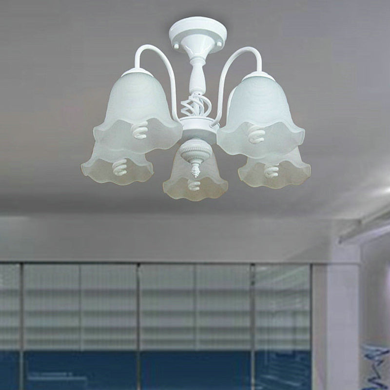 White 5 Lights Ceiling Lighting Classic Opal Glass Scalloped Semi Flush Light for Corridor