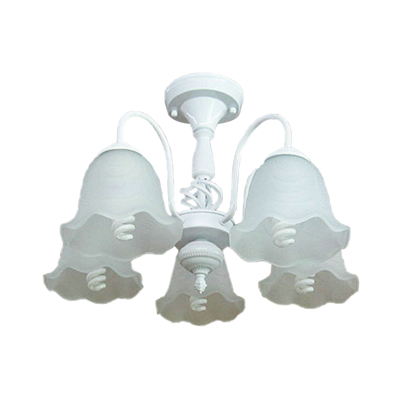 White 5 Lights Ceiling Lighting Classic Opal Glass Scalloped Semi Flush Light for Corridor