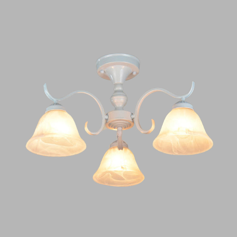 Bell Frosted Glass Semi Flush Traditional 3/5/6 Lights Slaapkamer plafondlamp in het wit in het wit