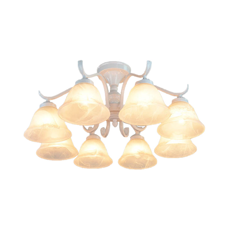 Bell Frosted Glass Semi Flush Traditional 3/5/6 Lights Slaapkamer plafondlamp in het wit in het wit