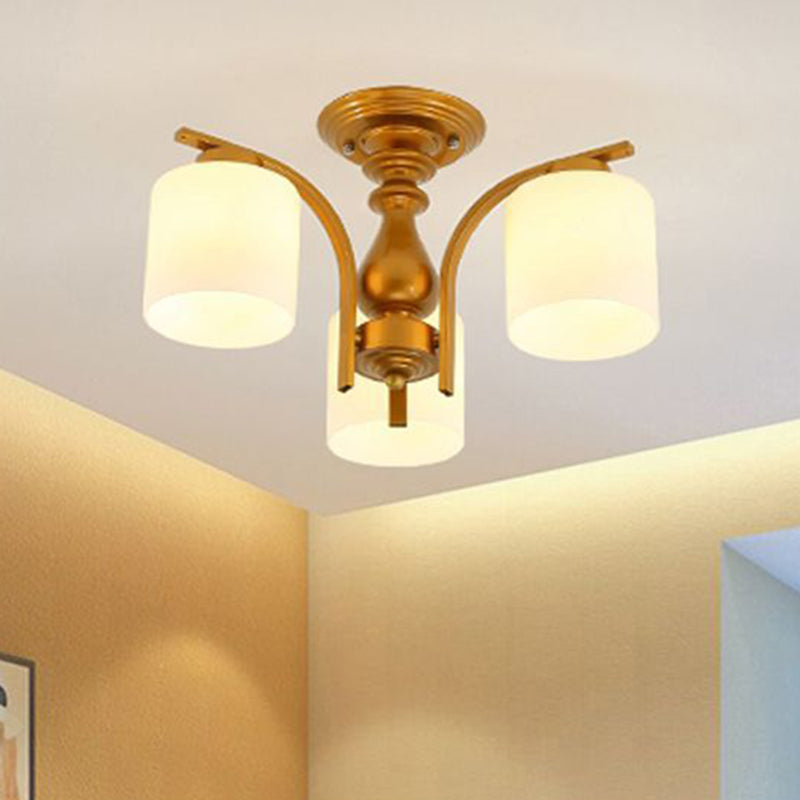 3/5/6 luci soggiorno Lampada del soffitto semifulto oro tradizionale a filo con gambo glassata cilindri