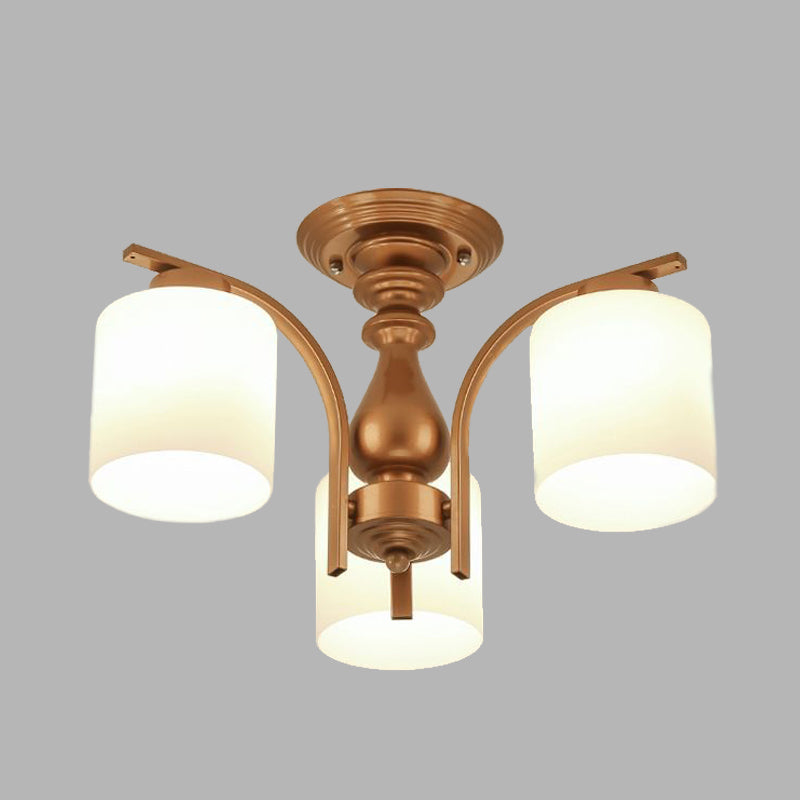 3/5/6 luci soggiorno Lampada del soffitto semifulto oro tradizionale a filo con gambo glassata cilindri