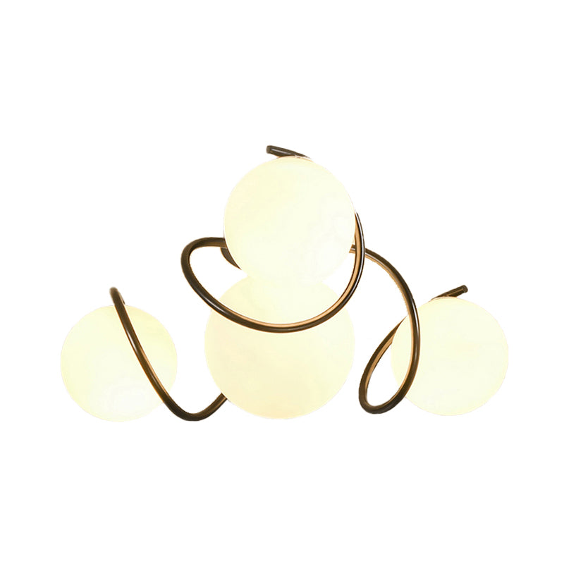 4/7 Lights Opal Glass Semi Flush Light Traditional Black/White Orb Living Room Ceiling Lighting, 22"/34" Wide