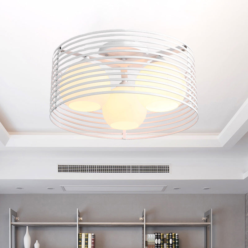 3 Lights Ceiling Light Classic Globe Milky Glass Flush Mount Lighting in Black/White for Living Room