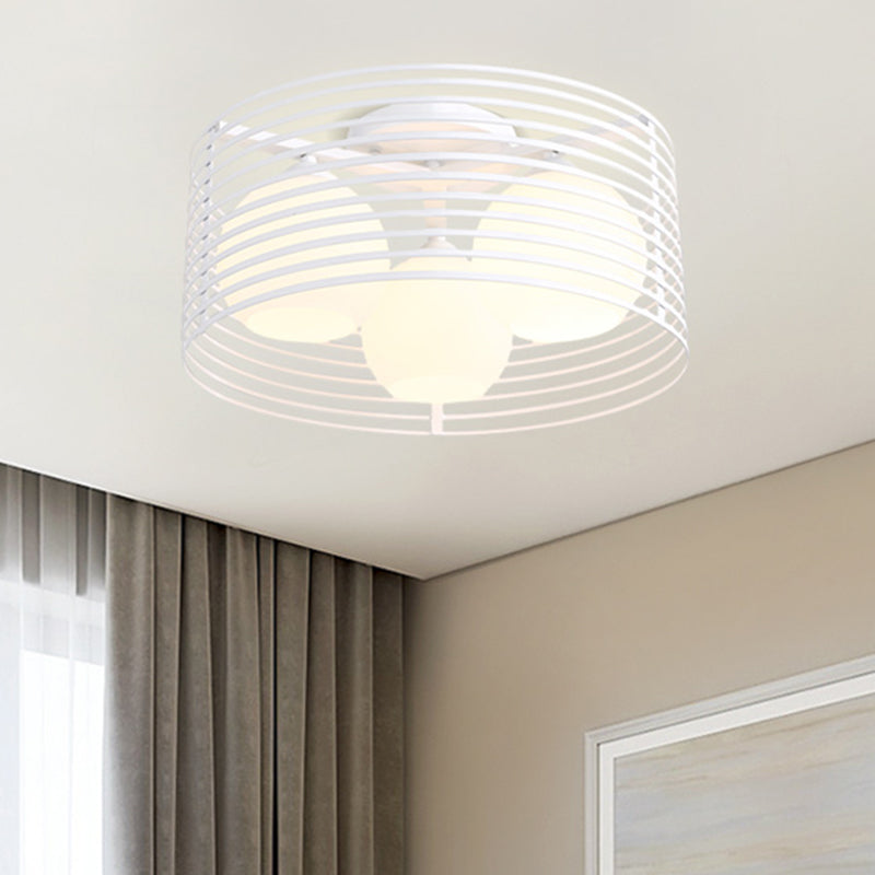 3 Lights Ceiling Light Classic Globe Milky Glass Flush Mount Lighting in Black/White for Living Room