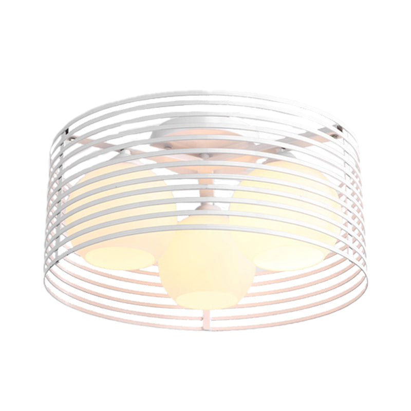 3 Lights Ceiling Light Classic Globe Milky Glass Flush Mount Lighting in Black/White for Living Room