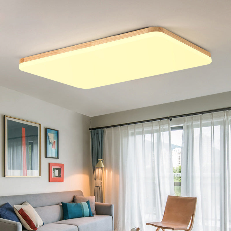 Wood Circle Flush Ceiling Lights Modern Style 1-Light Flush Mount Lighting for Bedroom