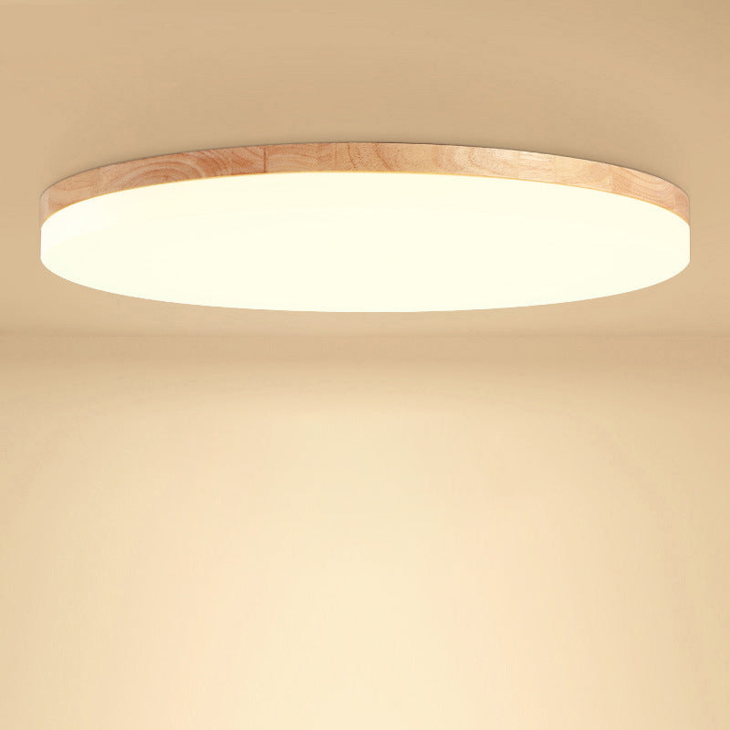 Wood Circle Flush Ceiling Lights Modern Style 1-Light Flush Mount Lighting for Bedroom