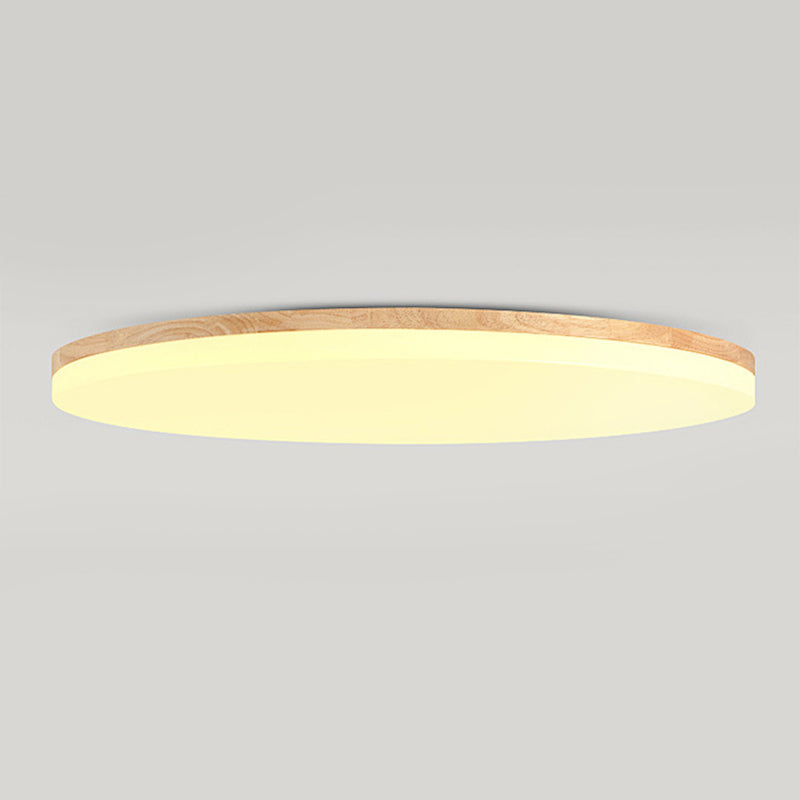Wood Circle Flush Ceiling Lights Modern Style 1-Light Flush Mount Lighting for Bedroom