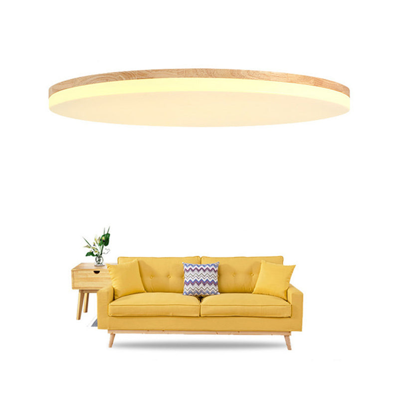 Wood Circle Flush Ceiling Lights Modern Style 1-Light Flush Mount Lighting for Bedroom