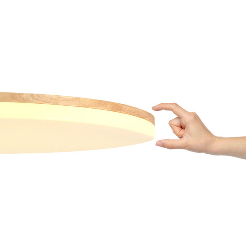 Wood Circle Flush Ceiling Lights Modern Style 1-Light Flush Mount Lighting for Bedroom