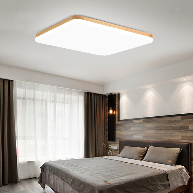 Wood Circle Flush Ceiling Lights Modern Style 1-Light Flush Mount Lighting for Bedroom