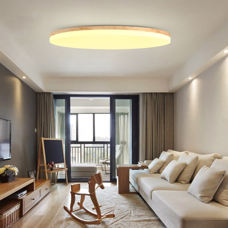Wood Circle Flush Ceiling Lights Modern Style 1-Light Flush Mount Lighting for Bedroom