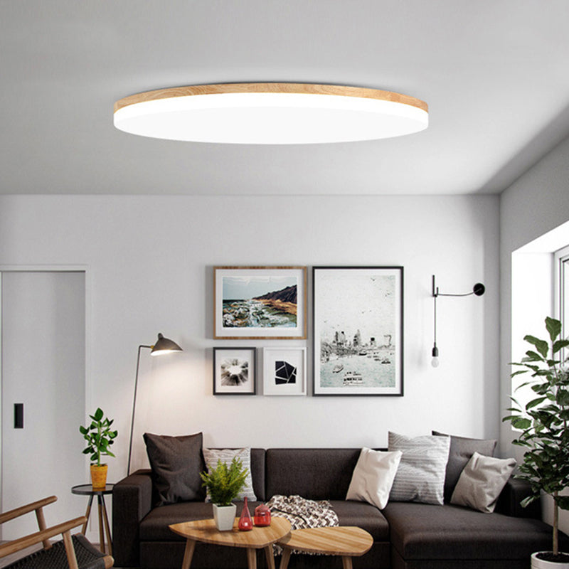 Wood Circle Flush Ceiling Lights Modern Style 1-Light Flush Mount Lighting for Bedroom