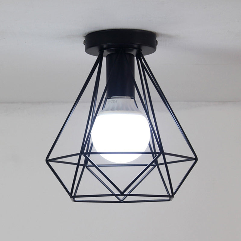 Iron Frame Ceiling Light in Industrial Retro Style Geometric Single Flush Mount for Corridor