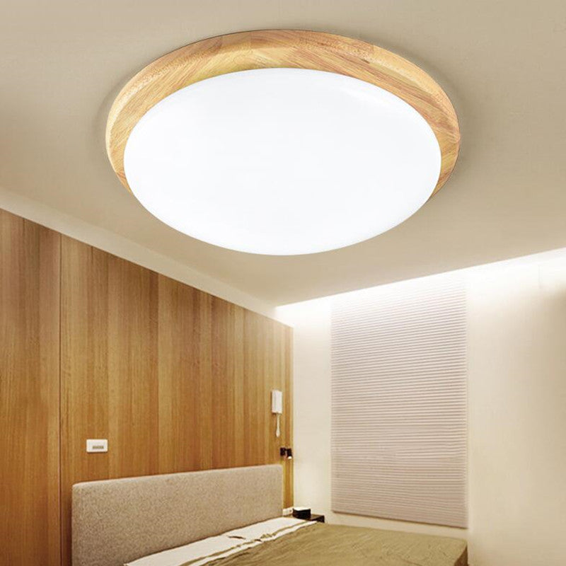 Drum Wood Flush Mount Ceiling Light Fixtures Modern Style 1-Light Flush Ceiling Lamps