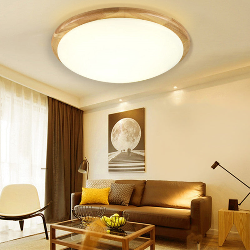 Drum Wood Flush Mount Ceiling Light Fixtures Modern Style 1-Light Flush Ceiling Lamps