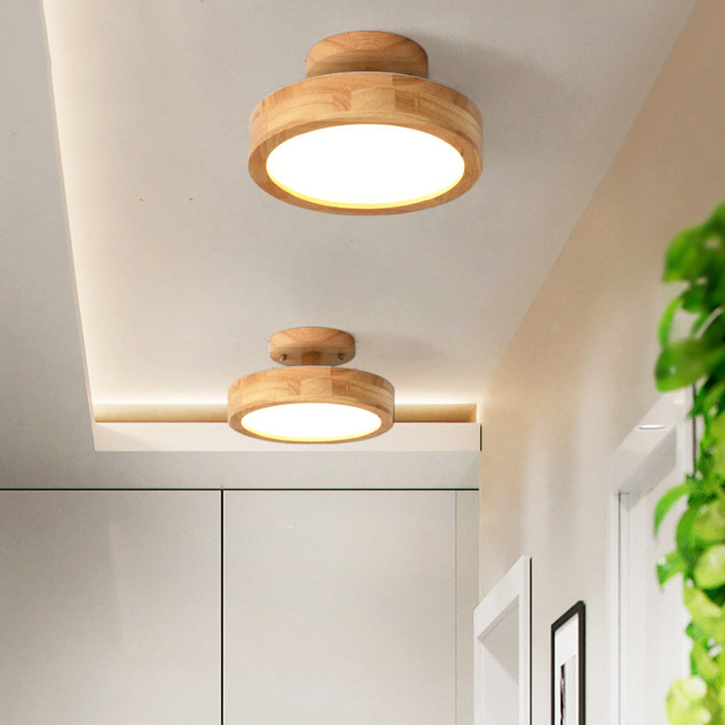Ronde semi-inbouw plafondlamp moderne stijl houten 1-lichts semi-gemonteerde verlichting
