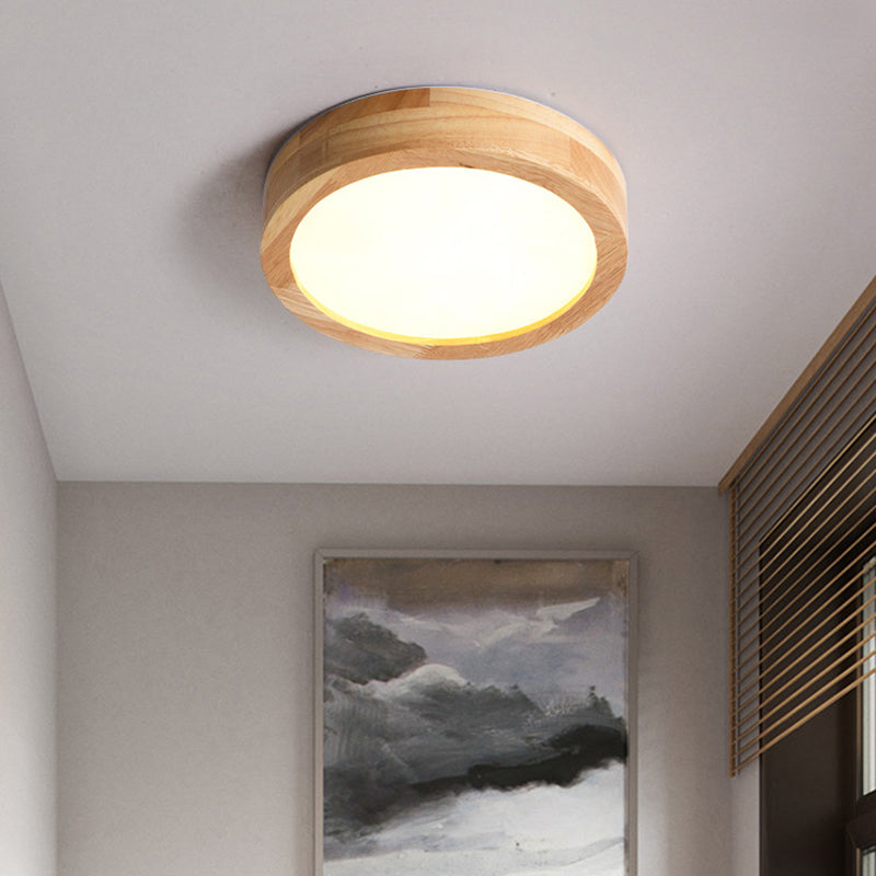 Ronde semi-inbouw plafondlamp moderne stijl houten 1-lichts semi-gemonteerde verlichting