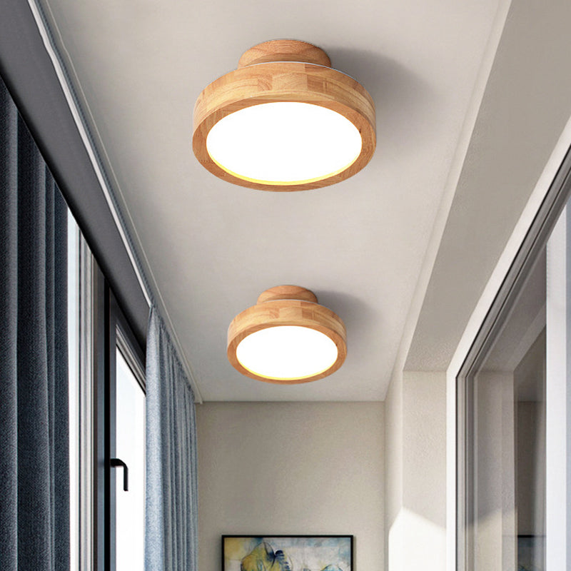 Lámpara de techo redonda semi empotrada, estilo moderno, iluminación de madera de 1 luz semimontada
