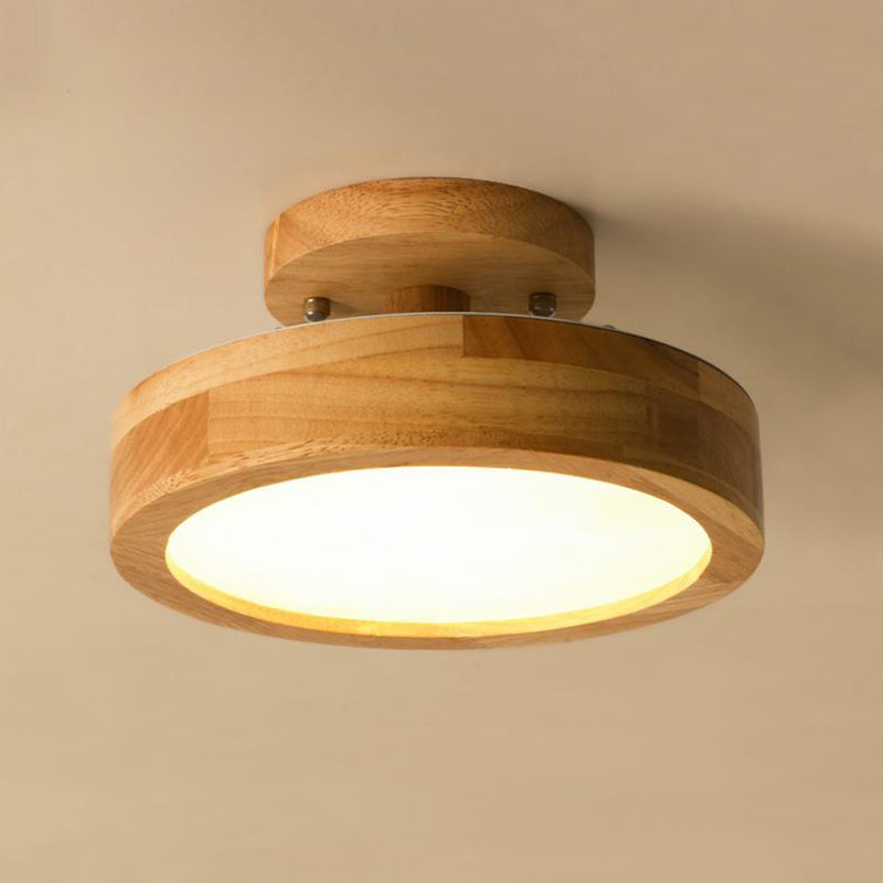 Ronde semi-inbouw plafondlamp moderne stijl houten 1-lichts semi-gemonteerde verlichting