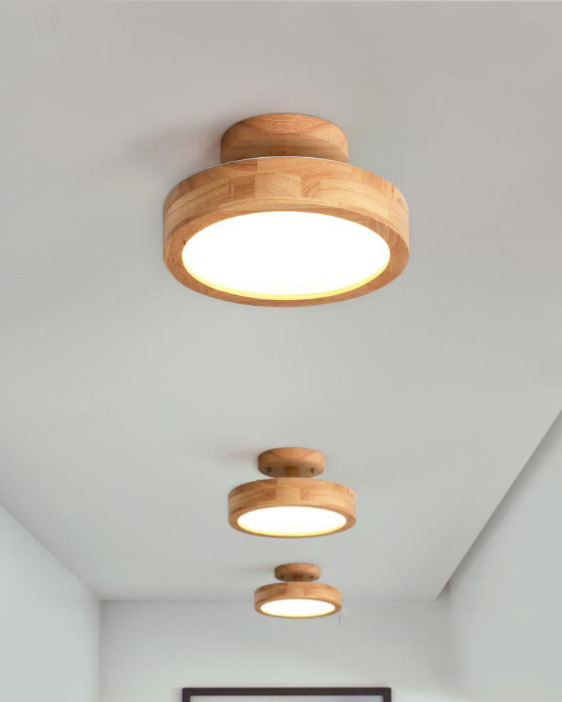 Ronde semi-inbouw plafondlamp moderne stijl houten 1-lichts semi-gemonteerde verlichting