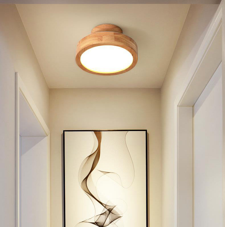 Ronde semi-inbouw plafondlamp moderne stijl houten 1-lichts semi-gemonteerde verlichting