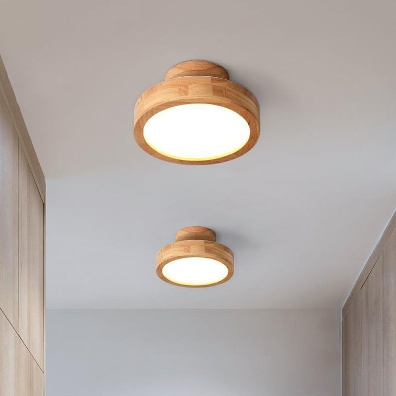 Ronde semi-inbouw plafondlamp moderne stijl houten 1-lichts semi-gemonteerde verlichting