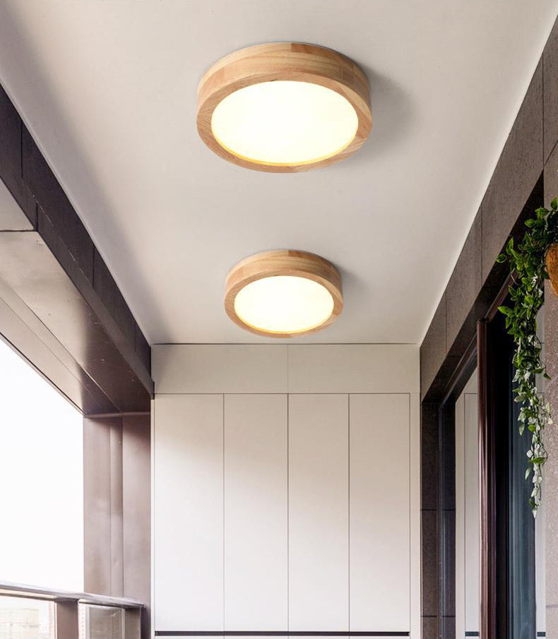 Ronde semi-inbouw plafondlamp moderne stijl houten 1-lichts semi-gemonteerde verlichting