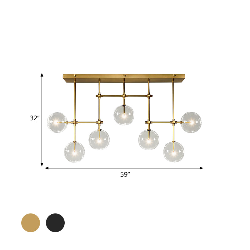 Black/Gold Sphere Island Lighting Nordic Clear Glass 7 Bulbs Hanging Lamp Kit for Living Room