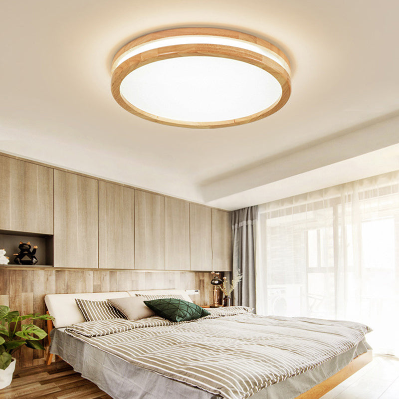 Kreisförmige Holz-Unterputzleuchte im modernen Stil mit 1 Licht, Deckenleuchte für Schlafzimmer