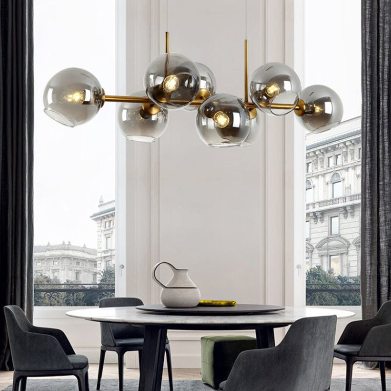 8 lampada a sfera lampada isola contemporanea ceratiera/fumo vetro sospeso di illuminazione sospesa in nero/oro per sala da pranzo