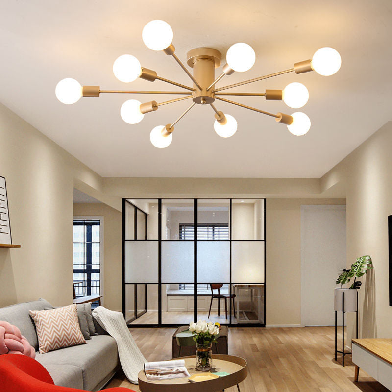 Industrial Vintage Sputnik Ceiling Light Wrought Iron Bare Bulb Semi Flush Mount for Living Room
