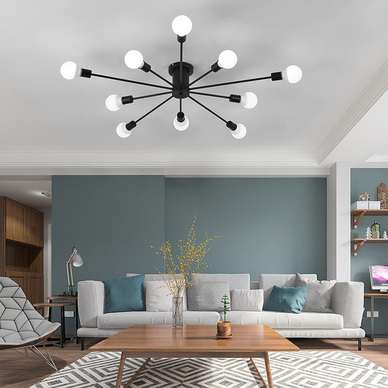 Industrial Vintage Sputnik Ceiling Light Wrought Iron Bare Bulb Semi Flush Mount for Living Room