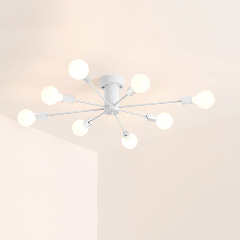 Industrial Vintage Sputnik Ceiling Light Wrought Iron Bare Bulb Semi Flush Mount for Living Room