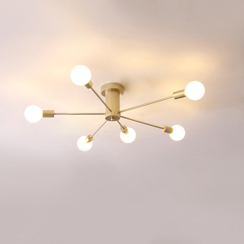 Industrial Vintage Sputnik Ceiling Light Wrought Iron Bare Bulb Semi Flush Mount for Living Room