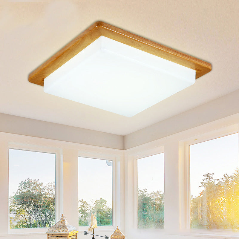 Wood 1-Light Flush Mount Ceiling Lamps Modern Style Geometric Flush Mount Light