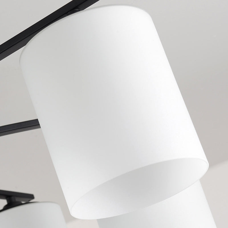 Black Radial Semi Flush Mount in Traditional Retro Style Wrought Iron Ceiling Light with Glass Shade