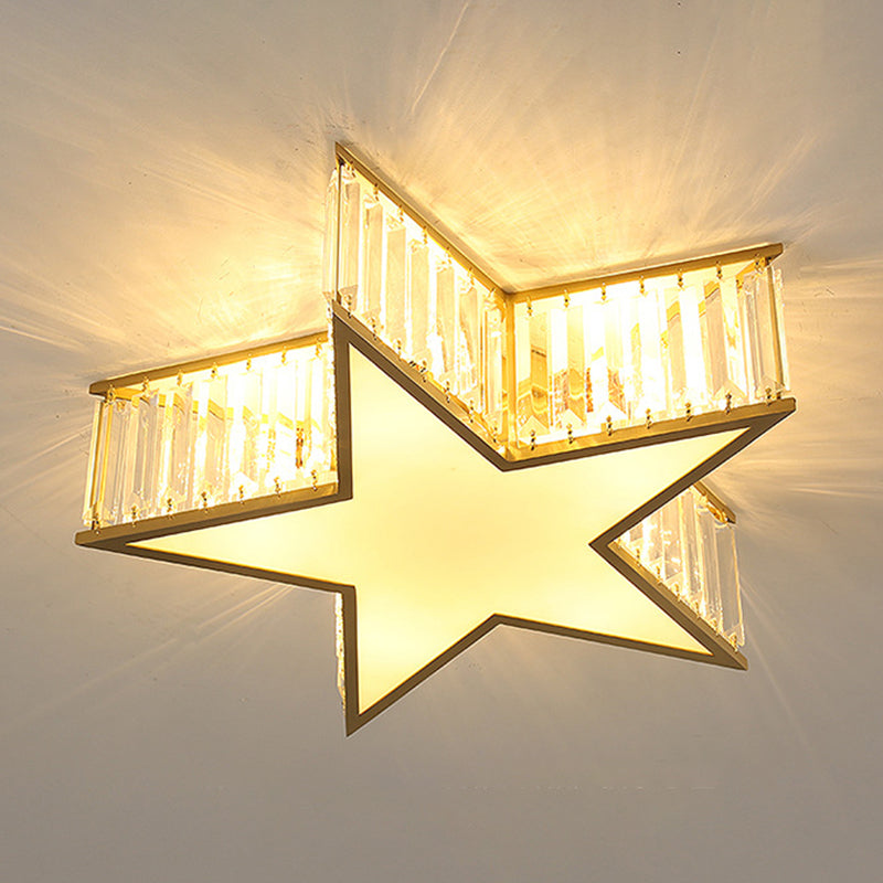 Lustre en cuivre et or style colonial Vintage Crystal Star 4 lumières encastré chambre à coucher