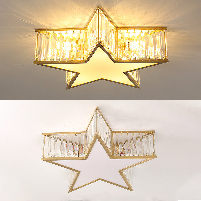 Lustre en cuivre et or style colonial Vintage Crystal Star 4 lumières encastré chambre à coucher