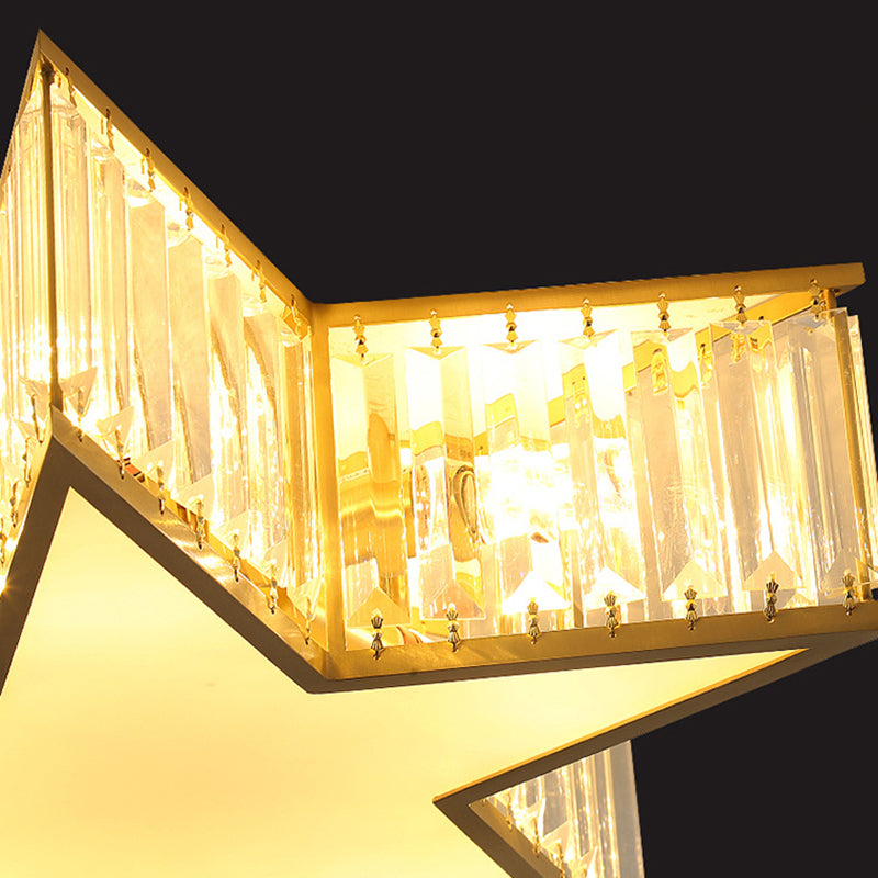 Lustre en cuivre et or style colonial Vintage Crystal Star 4 lumières encastré chambre à coucher