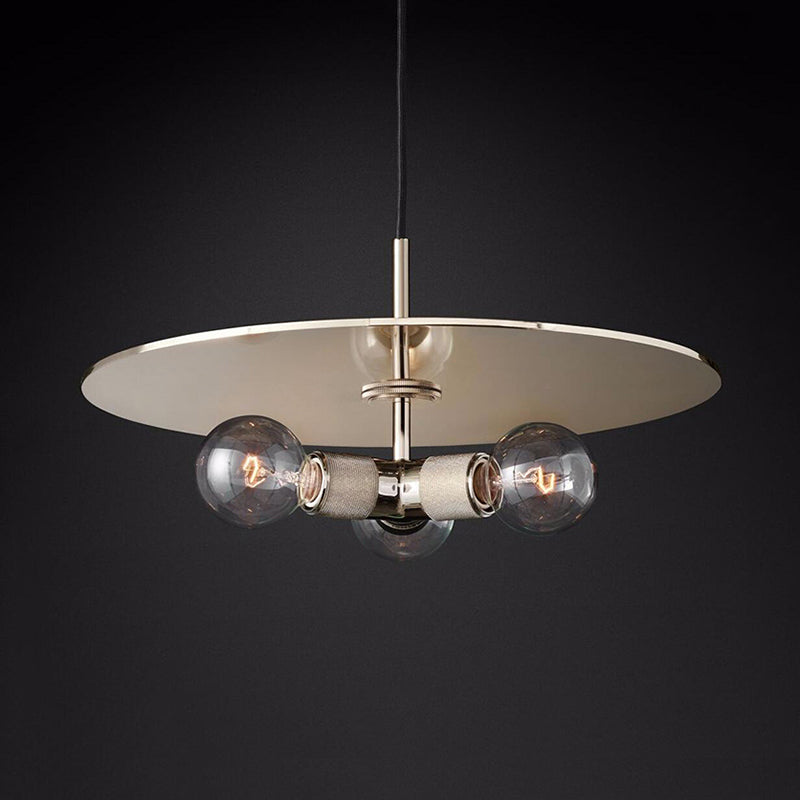 Schwarz/Messing/Chrom exponierte Glühbirnenleuchter Lampe Retro 3 Köpfe klare Glasdecke Anhänger Licht mit Metallscheibe