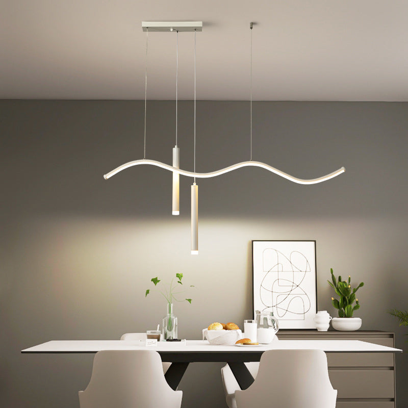 Modern Concise LED Island Light Aluminium Linear Pendant Light with Silicone Shade