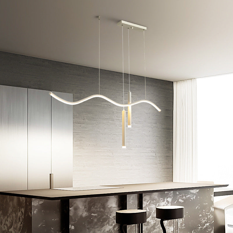 Modern Concise LED Island Light Aluminium Linear Pendant Light with Silicone Shade