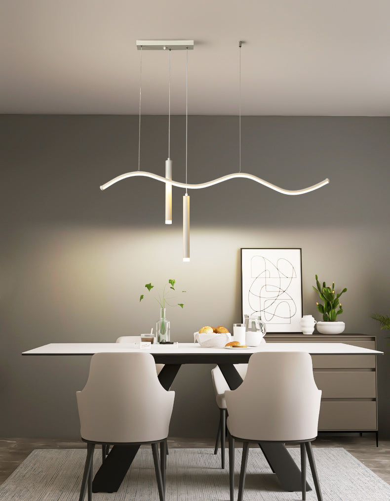 Modern Concise LED Island Light Aluminium Linear Pendant Light with Silicone Shade