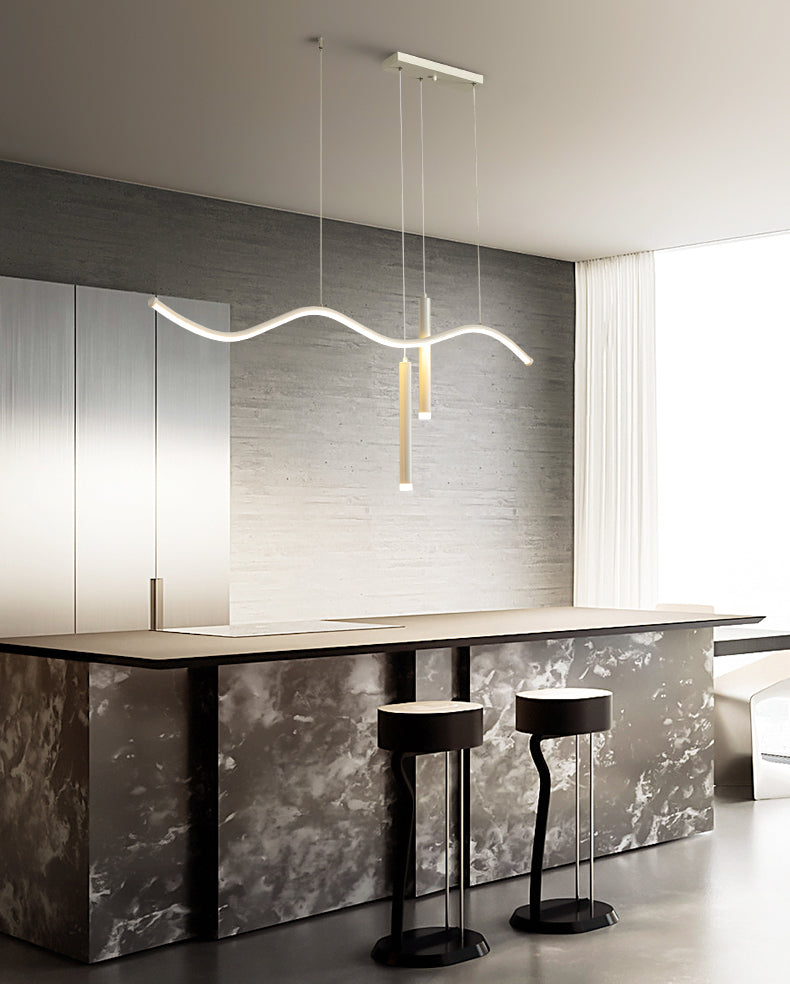 Modern Concise LED Island Light Aluminium Linear Pendant Light with Silicone Shade